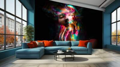 lightpainting portrait, new art direction, , light drawing at long exposure Wall mural