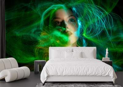 lightpainting portrait, new art direction, long exposure photo without photoshop, light drawing at long exposure Wall mural