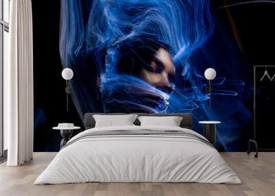 lightpainting portrait, new art direction, long exposure photo without photoshop, light drawing at long exposure	
 Wall mural