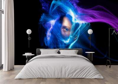 lightpainting portrait, new art direction, long exposure photo without photoshop, light drawing at long exposure	
 Wall mural