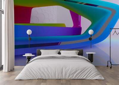 Abstract dynamic interior with black and colored gradient smooth objects. 3D illustration and rendering Wall mural