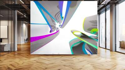 Abstract dynamic interior with colored gradient smooth objects and brown room . 3D illustration and rendering Wall mural