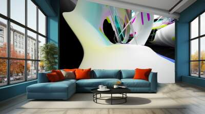 Abstract dynamic interior with white smooth colored gradient objects and black room . 3D illustration and rendering Wall mural