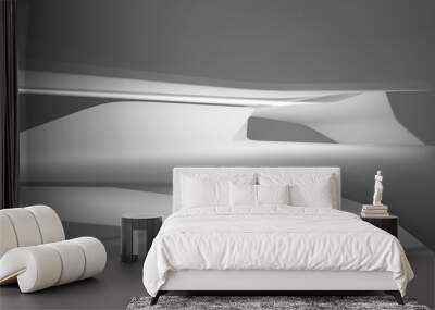 Abstract white minimalistic architectural smooth interior with neon lighting. 3D illustration and rendering. Wall mural