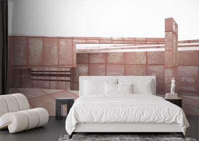 empty abstract room interior of sheets rusted metal. Architectural background. 3D illustration and rendering Wall mural