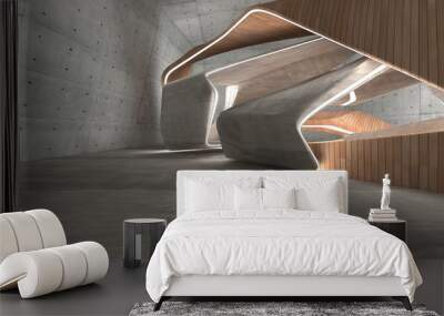 Empty dark abstract concrete and wood smooth interior. Architectural background. 3D illustration and rendering Wall mural