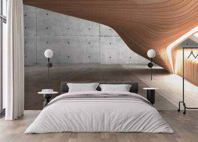 Empty dark abstract concrete and wood smooth interior. Architectural background. 3D illustration and rendering Wall mural