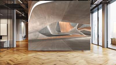 Empty dark abstract concrete and wood smooth interior. Architectural background. 3D illustration and rendering Wall mural