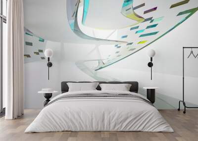 White smooth abstract architectural background whith colored gradient lines . 3D illustration and rendering Wall mural