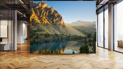 blue mountain lake at sunrise Wall mural