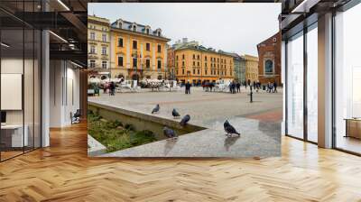 Poland. Krakow. Houses and street of the city of Krakow. Cityscape. February 21, 2018 Wall mural