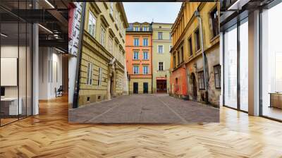 Poland. Krakow. Houses and street of the city of Krakow. Cityscape. February 21, 2018 Wall mural