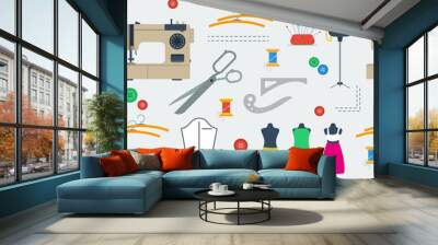 Seamless Pattern with sewing equipment Wall mural