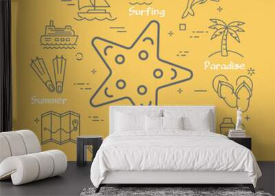 Vector round concept of starfish and summer icons Wall mural