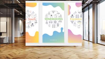 Vertical five banners with line concept of winemaking - fermentation Wall mural