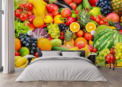 Assorted fresh ripe fruits and vegetables. Food concept background. Wall mural