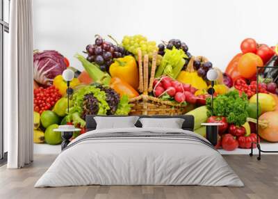 Collection fresh fruits and vegetables useful for health isolated on white Wall mural