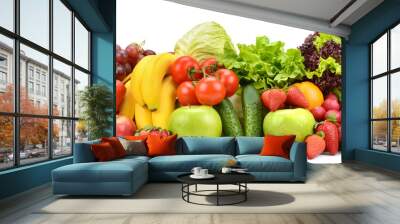 Collection of fruits and vegetables isolated on white background for your project. Wall mural