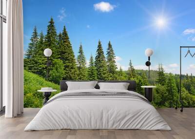 High mountains and sun on blue sky Wall mural