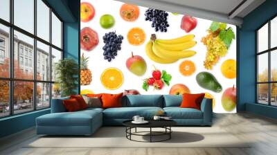 Large collection fruits and berries close-up isolated on white background. Wall mural