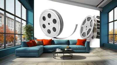 old film strip in metal bobbins isolated on white Wall mural