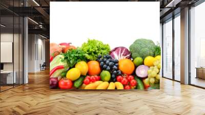 Panorama fresh fruits and vegetables isolated on white background. Wall mural