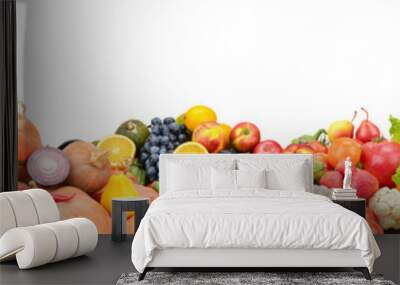 Panorama of fruits, vegetables and berries isolated on white background for project. Wall mural