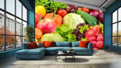 Panoramic collection healthy fruits and vegetables. Wall mural