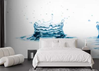 Set of water splashes with reflection isolated on white Wall mural