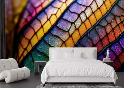 Close up on a amazing colorful butterfly wing. Abstract background. Colorful texture of butterfly wing. Wall mural