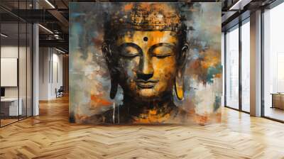 Oil painting Buddha face with abstract texture on background. Generative ai wall painting, meditation and art concept. Wall mural