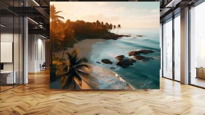 Silhouette of palm trees Beautiful sunset on the tropical sea beach background for travel in holiday relax time. Wall mural