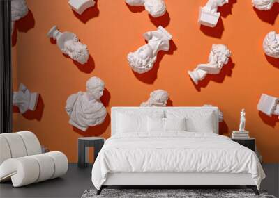 Assorted scattered white busts in antique Roman style Wall mural