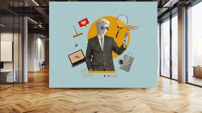 Creative collage modern business man with an antique david's head  Wall mural