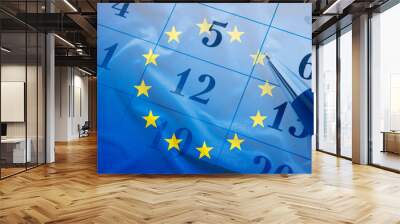 European Union flag and calendar with pencil Wall mural