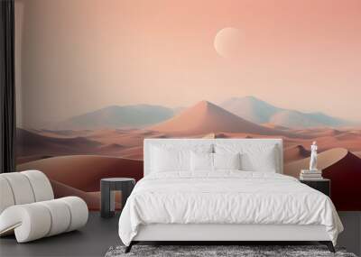 Psychedelia is a fantastic futuristic landscape with sand dunes and the moon. Generated ai Wall mural