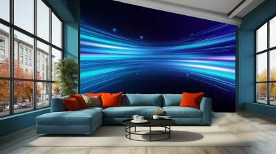 Abstract technology background with colorful light rays motion. Blur gradient texture with shiny stripes illustration. Futuristic data flow concept. Wall mural