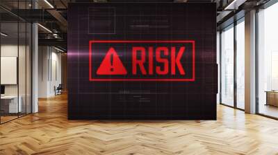 Alarm pop up with risk word and triangular sign inside. Red lights. HUD.  Wall mural