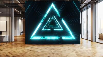 Blue digital portal in triangular shape with bright lines. Technology background for futuristic concept. Virtual tunnel with abstract data flow. Wall mural