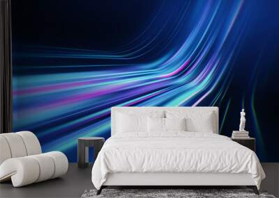 Colorful light trail illustration. Blue technology background with energy stream. Abstract dynamic flow for sci fi concept. Wall mural