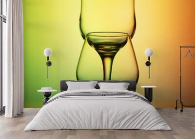 empty glasses on a yellow-green background Wall mural