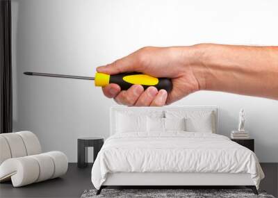 Hand holding a yellow and black screwdriver Wall mural