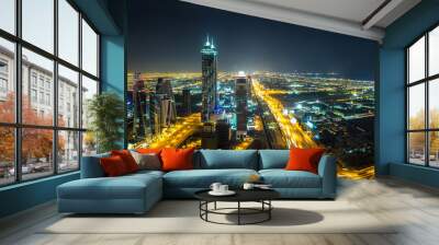 Panorama of Dubai at night Wall mural