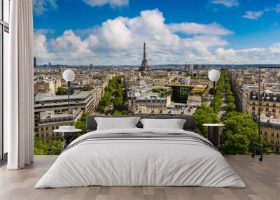 Panoramic aerial view of Eiffel Tower and Paris from Arc de Triomphe, France Wall mural