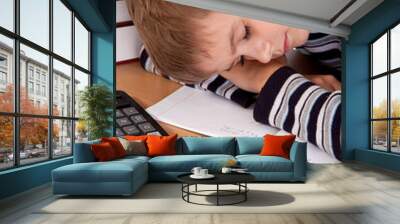 Tired schoolboy Wall mural