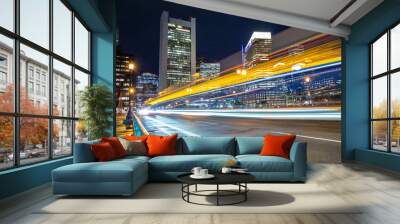 Traffic light trails in Boston Wall mural