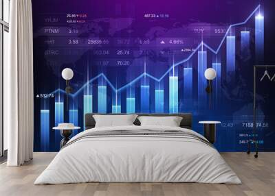 Finance abstract background with chart motion. Futuristic graph and diagrams growing illustration for stock market concept. Trading information texture. Wall mural