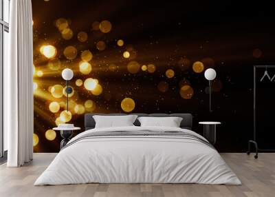 Glitter celebration texture. Abstract magic stream with golden particles, lights and sparks. Wall mural