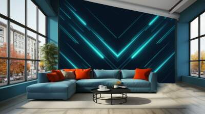 High tech abstract background. Blue lasers. Neon rays in a cyber space. Media diagonal texture. Bright futuristic illustration concept. Wall mural