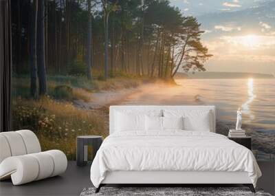 Landscape of the Baltic Sea. Dawn on the coast of Estonia. Wall mural